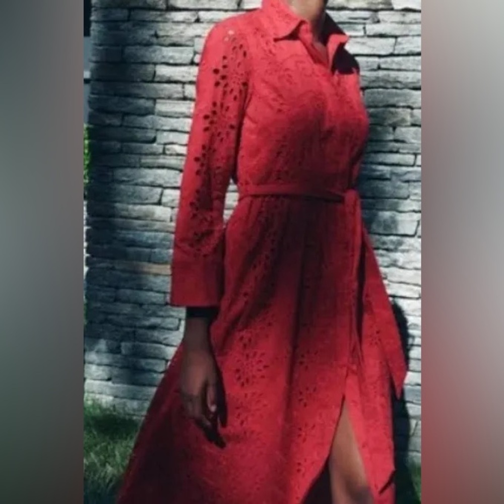 New Zara Vibrant Red Eyelet Dress